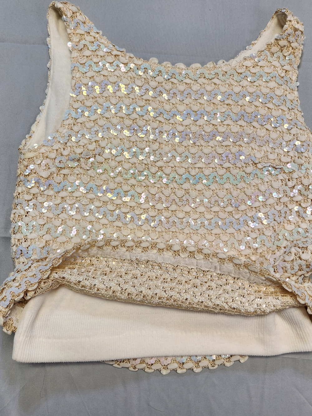 P.S Boutique VTG Sleeveless Sequined Shell Top Ivory Lined Vintage ‘60s Sz Small - Picture 6 of 6